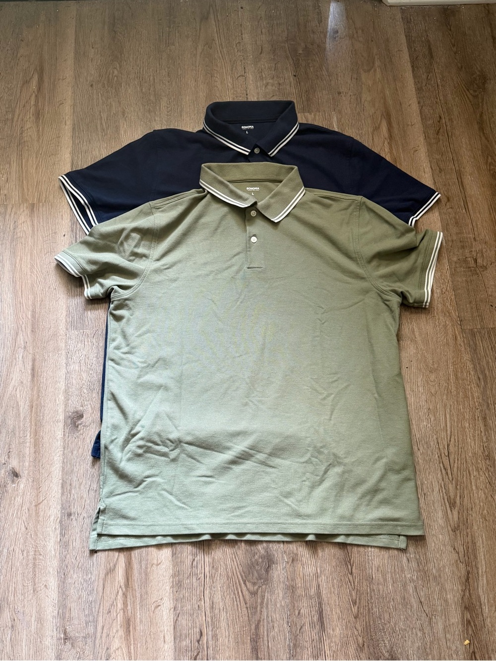 Sonoma Men’s Polo Shirts Lot of 2 Size L Navy & Green Solid Short Sleeve